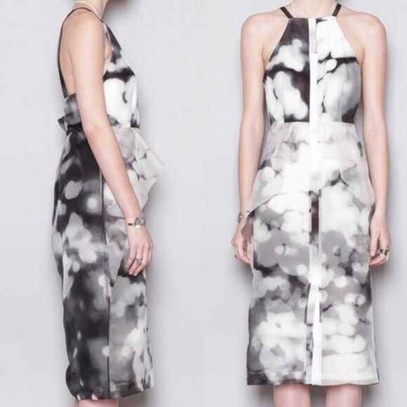 Rachel Comey Aten Silk Watercolor Dress 4 Square Neckline Organza Ruffle - Picture 2 of 12